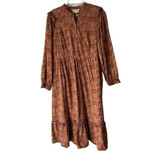 Universal Thread Dress Small Floral Long Sleeve Midi Boho‎ Ruffle Peasant Fall